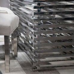 Contemporary Stacked Silver Chrome Metal Base And Clear Glass 6 Seater Dining Table 200cm