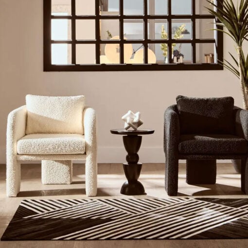 Cream White Boucle Tub Open Back Armchair Accent Chair With Cushion