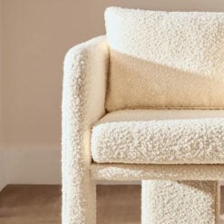 Cream White Boucle Tub Open Back Armchair Accent Chair With Cushion