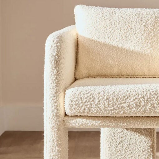 Cream White Boucle Tub Open Back Armchair Accent Chair With Cushion