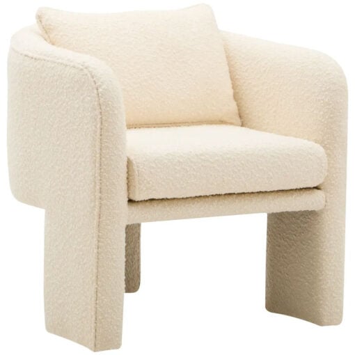 Cream White Boucle Tub Open Back Armchair Accent Chair With Cushion