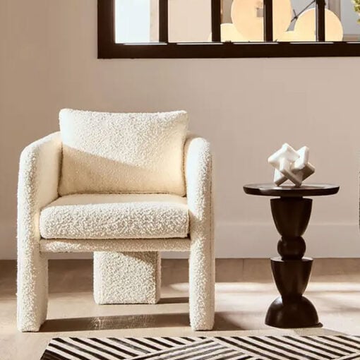 Cream White Boucle Tub Open Back Armchair Accent Chair With Cushion