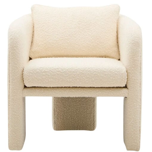 Cream White Boucle Tub Open Back Armchair Accent Chair With Cushion
