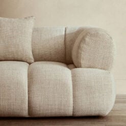 Dark Cream Natural Linen 3 Seater Curved Channel Detail Cloud Sofa 269cm