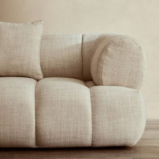 Dark Cream Natural Linen 3 Seater Curved Channel Detail Cloud Sofa 269cm