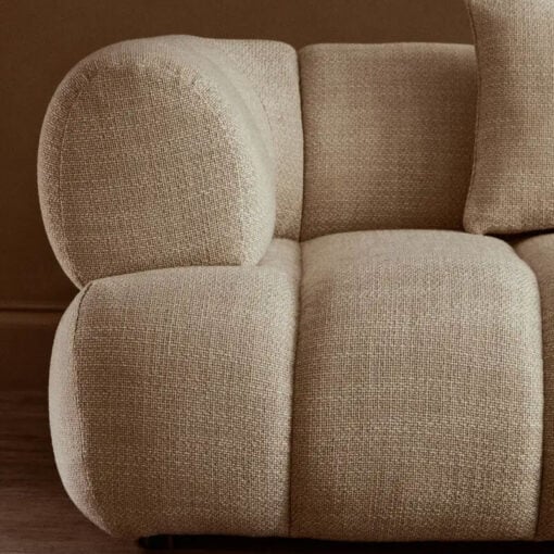 Dark Cream Natural Linen 3 Seater Curved Channel Detail Cloud Sofa 269cm