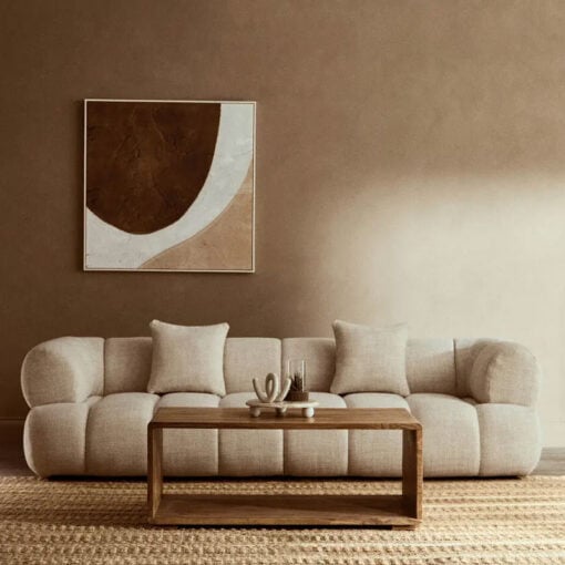 Dark Cream Natural Linen 3 Seater Curved Channel Detail Cloud Sofa 269cm