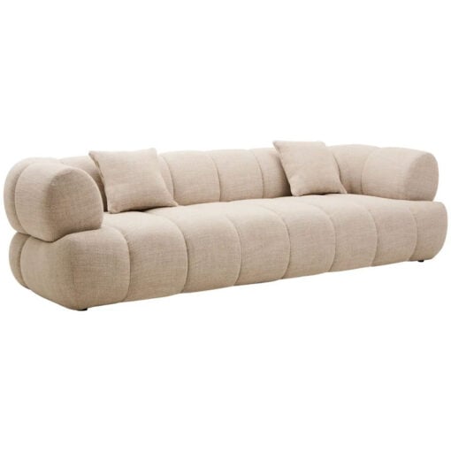 Dark Cream Natural Linen 3 Seater Curved Channel Detail Cloud Sofa 269cm