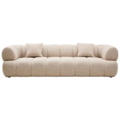 Dark Cream Natural Linen 3 Seater Curved Channel Detail Cloud Sofa 269cm