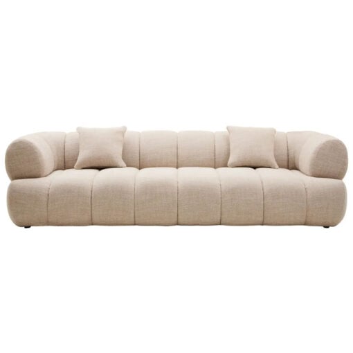 Dark Cream Natural Linen 3 Seater Curved Channel Detail Cloud Sofa 269cm