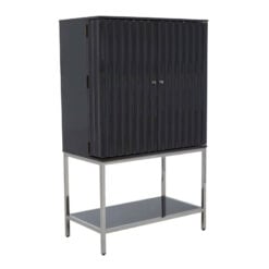 Grey High Gloss Wood And Silver Chrome Metal 2 Door Drinks Bar Cabinet