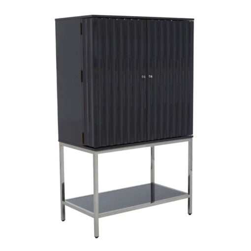 Grey High Gloss Wood And Silver Chrome Metal 2 Door Drinks Bar Cabinet