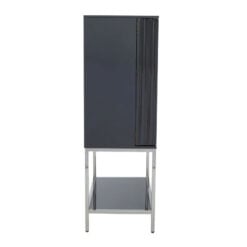 Grey High Gloss Wood And Silver Chrome Metal 2 Door Drinks Bar Cabinet