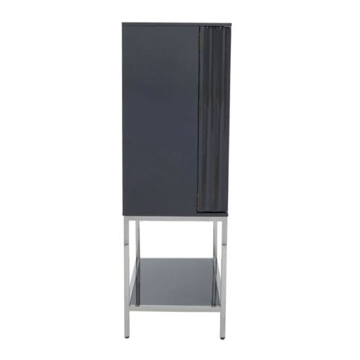 Grey High Gloss Wood And Silver Chrome Metal 2 Door Drinks Bar Cabinet