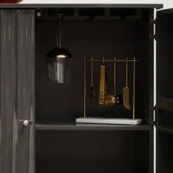 Grey High Gloss Wood And Silver Chrome Metal 2 Door Drinks Bar Cabinet