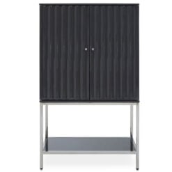 Grey High Gloss Wood And Silver Chrome Metal 2 Door Drinks Bar Cabinet