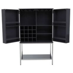 Grey High Gloss Wood And Silver Chrome Metal 2 Door Drinks Bar Cabinet