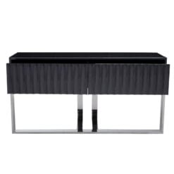 Grey High Gloss Wood And Silver Chrome Metal 2 Drawer Large Console Table 149cm