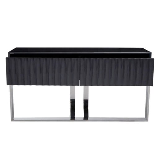Grey High Gloss Wood And Silver Chrome Metal 2 Drawer Large Console Table 149cm