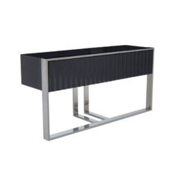 Grey High Gloss Wood And Silver Chrome Metal 2 Drawer Large Console Table 149cm