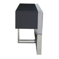 Grey High Gloss Wood And Silver Chrome Metal 2 Drawer Large Console Table 149cm