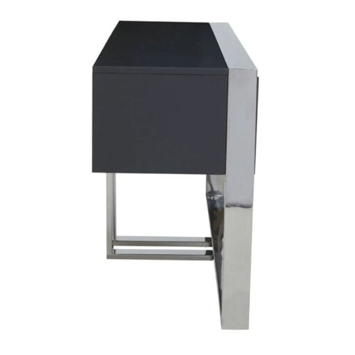 Grey High Gloss Wood And Silver Chrome Metal 2 Drawer Large Console Table 149cm