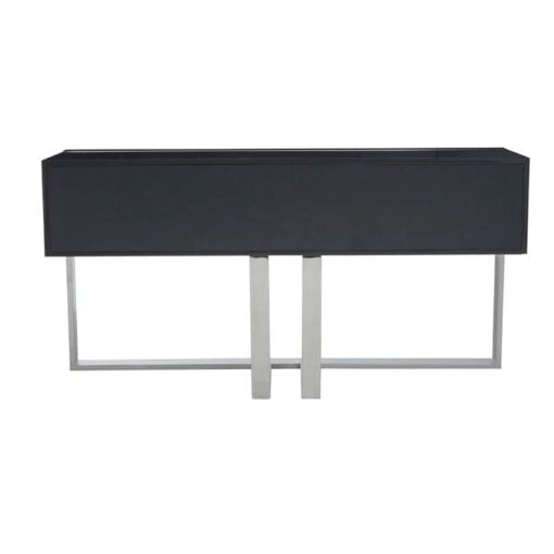 Grey High Gloss Wood And Silver Chrome Metal 2 Drawer Large Console Table 149cm