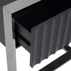 Grey High Gloss Wood And Silver Chrome Metal 2 Drawer Large Console Table 149cm