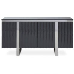 Grey High Gloss Wood And Silver Chrome Metal 4 Door Sideboard 146cm