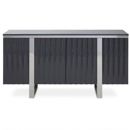 Grey High Gloss Wood And Silver Chrome Metal 4 Door Sideboard 146cm
