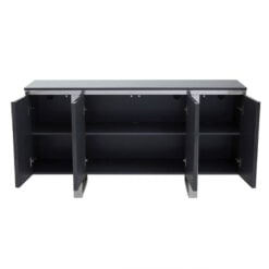 Grey High Gloss Wood And Silver Chrome Metal 4 Door Sideboard 146cm