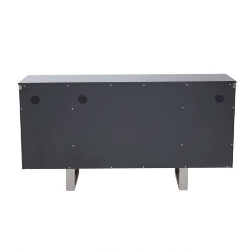 Grey High Gloss Wood And Silver Chrome Metal 4 Door Sideboard 146cm