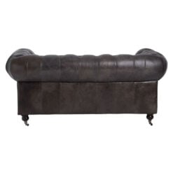 Industrial 2 Seater Dark Grey Genuine Leather Chesterfield Sofa With Walnut Wood Feet With Wheels 172cm