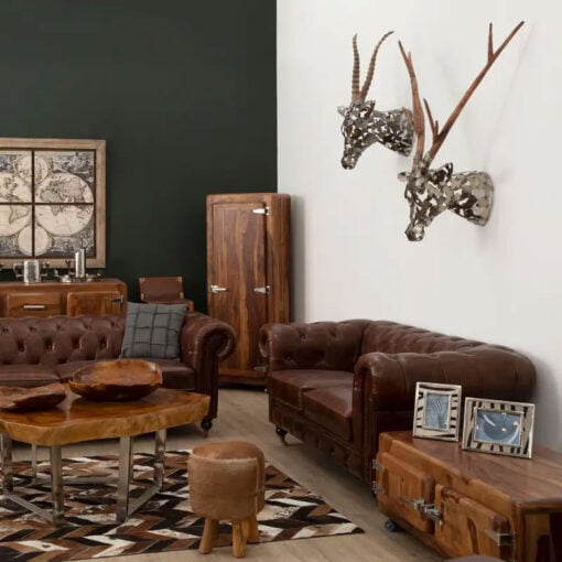 Industrial 2 Seater Dark Grey Genuine Leather Chesterfield Sofa With Walnut Wood Feet With Wheels 172cm