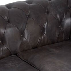 Industrial 2 Seater Dark Grey Genuine Leather Chesterfield Sofa With Walnut Wood Feet With Wheels 172cm