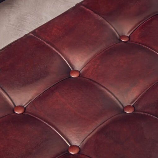Industrial Antique Brown Genuine Leather And Solid Teak Wood Dining Hallway Bedroom Bench 130cm