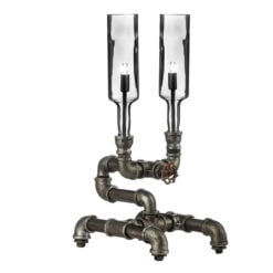 Industrial Antique Silver Pipe Design 2 Bottle Lights Table Lamp 59cm