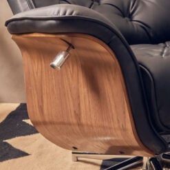 Industrial Black Faux Leather Recliner Armchair With A Footstool