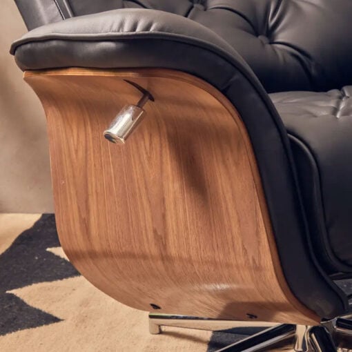 Industrial Black Faux Leather Recliner Armchair With A Footstool