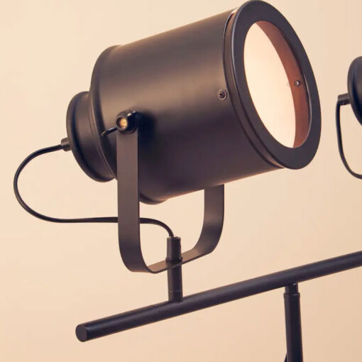 Industrial Black Metal 2 Movable Spotlights Tripod Floor Lamp
