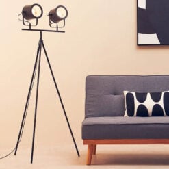 Industrial Black Metal 2 Movable Spotlights Tripod Floor Lamp
