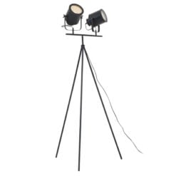 Industrial Black Metal 2 Movable Spotlights Tripod Floor Lamp