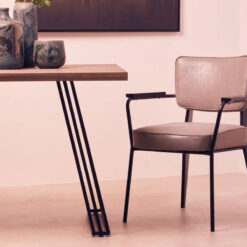 Industrial Black Metal And Brown Wood Veneer 6 Seater Dining Table 160cm