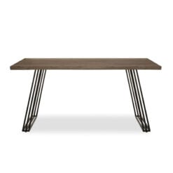 Industrial Black Metal And Brown Wood Veneer 6 Seater Dining Table 160cm