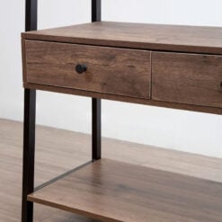 Industrial Black Metal And Dark Oak Wood Veneer 2 Drawer Open Wardrobe 3 Tier Shelving Unit With Coat Hanger 169cm