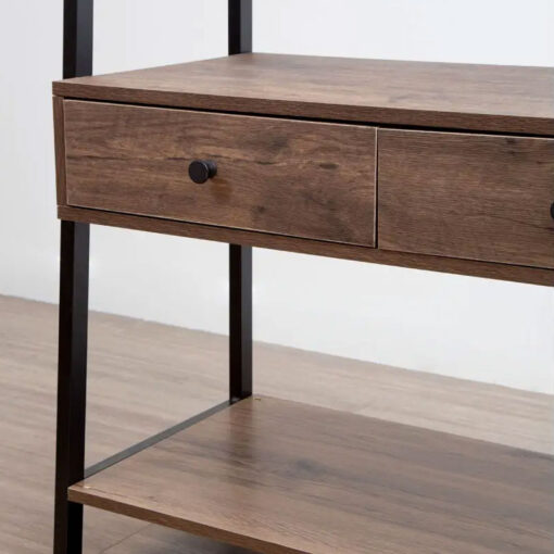 Industrial Black Metal And Dark Oak Wood Veneer 2 Drawer Open Wardrobe 3 Tier Shelving Unit With Coat Hanger 169cm