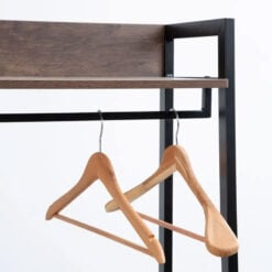 Industrial Black Metal And Dark Oak Wood Veneer 2 Drawer Open Wardrobe 3 Tier Shelving Unit With Coat Hanger 169cm