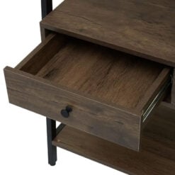 Industrial Black Metal And Dark Oak Wood Veneer 2 Drawer Open Wardrobe 3 Tier Shelving Unit With Coat Hanger 169cm