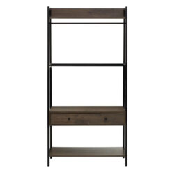 Industrial Black Metal And Dark Oak Wood Veneer 2 Drawer Open Wardrobe 3 Tier Shelving Unit With Coat Hanger 169cm