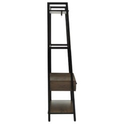 Industrial Black Metal And Dark Oak Wood Veneer 2 Drawer Open Wardrobe 3 Tier Shelving Unit With Coat Hanger 169cm